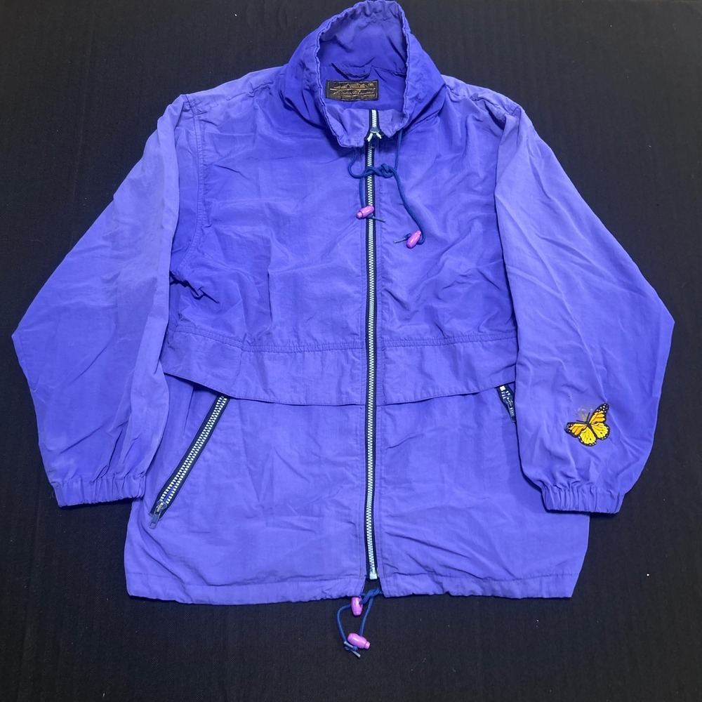 Vintage Eddie Bauer Purple Windbreaker Jacket Butterfly Womens Large Hem USA